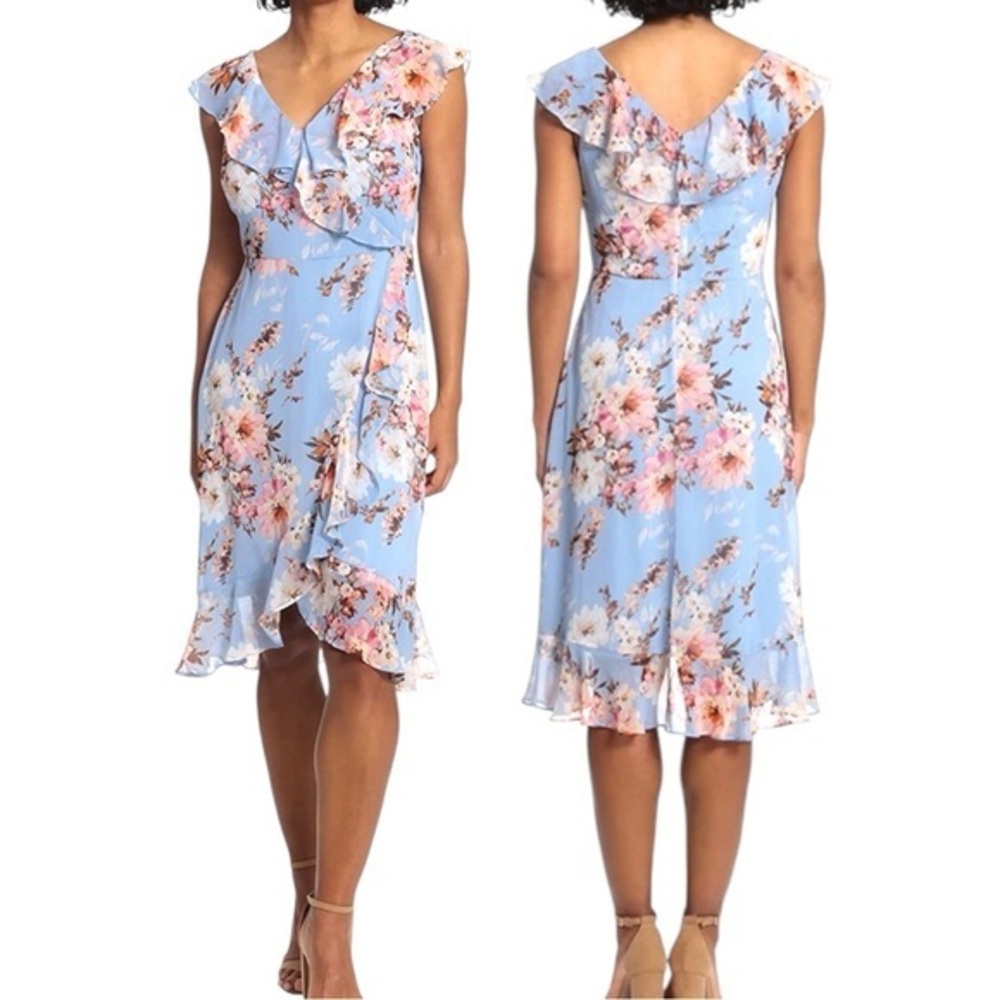 London Times Floral Ruffle Dress